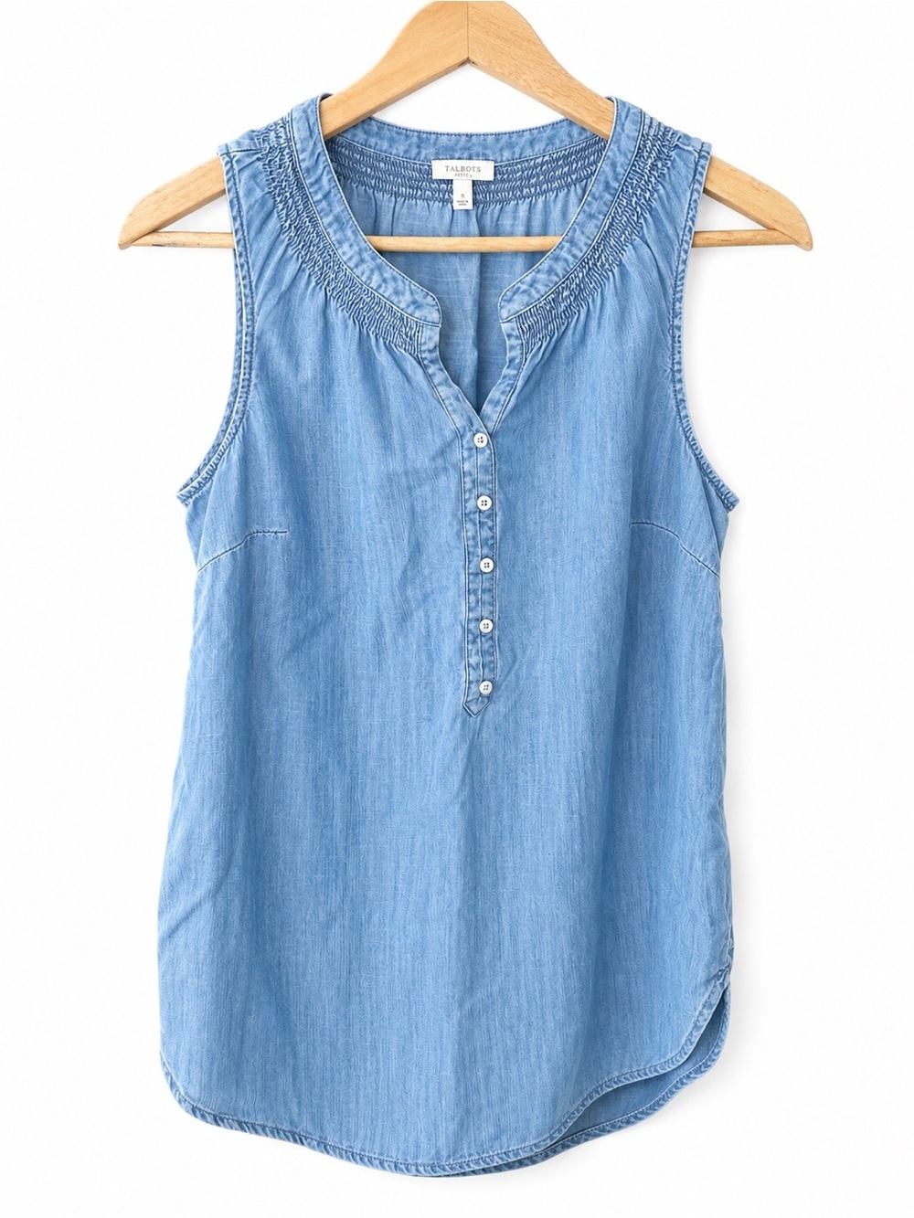 ☀️Talbots Chambray Sleeveless Henley Blouse Size Small